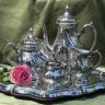 Чайник кофейник сахарница молочник набор 4 предмета фарфор серебрение