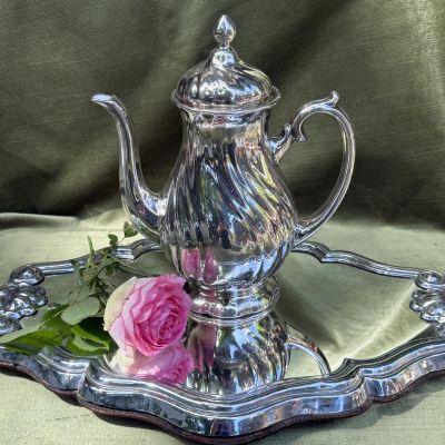 Чайник кофейник сахарница молочник набор 4 предмета фарфор серебрение