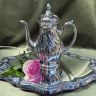 Чайник кофейник сахарница молочник набор 4 предмета фарфор серебрение