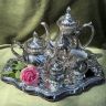 Чайник кофейник сахарница молочник набор 4 предмета фарфор серебрение