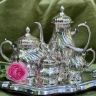Чайник кофейник сахарница молочник набор 4 предмета фарфор серебрение