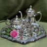 Чайник кофейник сахарница молочник набор 4 предмета фарфор серебрение