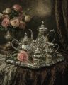 Чайник кофейник сахарница молочник набор 4 предмета фарфор серебрение
