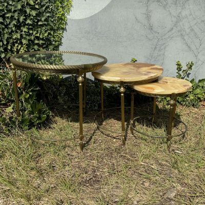 Журнальный столик набор 3в1 латунь натуральный камень зеркало