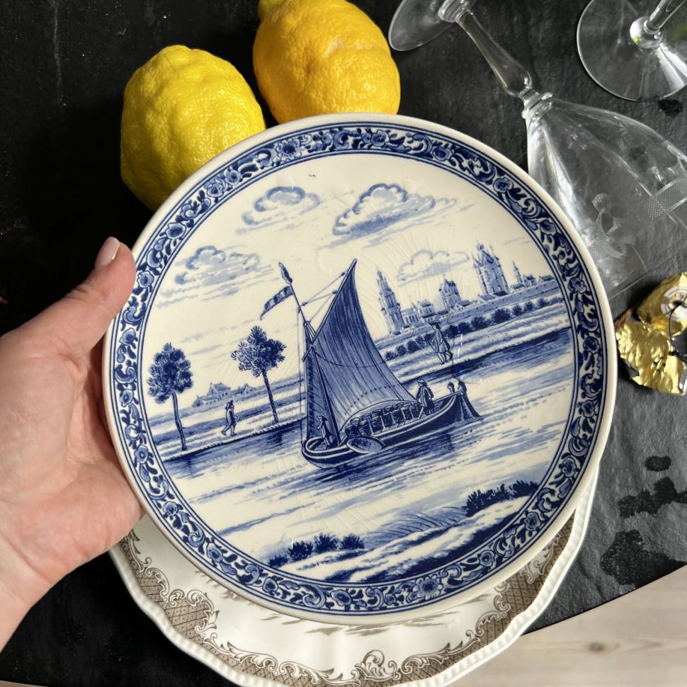 Тарелка Delft Blue Лодка с парусом 20 см Голландия