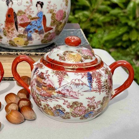 Сахарница Гейши в саду у Фудзиямы 14 см фарфор Япония    