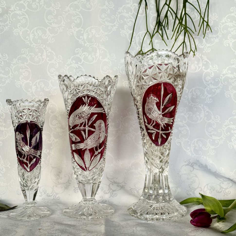 Ваза хрусталь марганец 26 см Anna Hutte Германия 60-е гг.