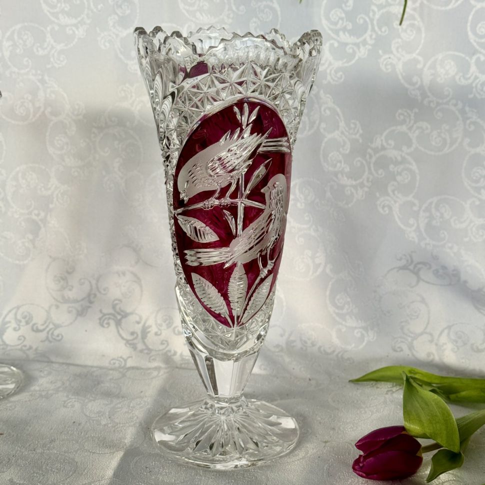 Ваза хрусталь марганец 26 см Anna Hutte Германия 60-е гг.