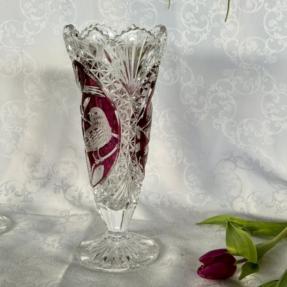 Ваза хрусталь марганец 26 см Anna Hutte Германия 60-е гг.