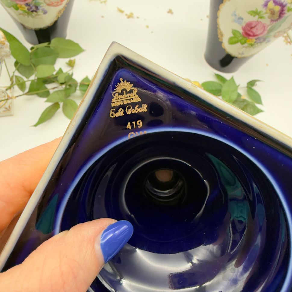 Ваза амфора Lindner Мейсенский букет кобальт 36 см Германия