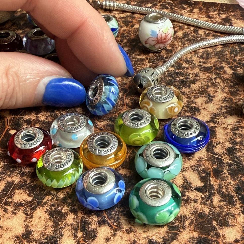 Шарм Pandora сине-голубой серебро муранское стекло 