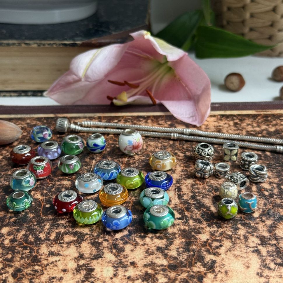 Шарм Pandora сине-голубой серебро муранское стекло 