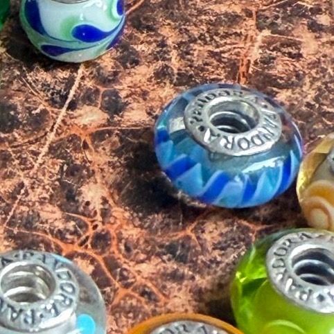 Шарм Pandora сине-голубой серебро муранское стекло 