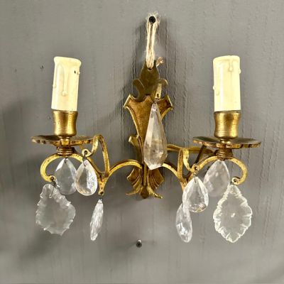 Бра настенное на 2 лампы 24 см латунь хрусталь Франция