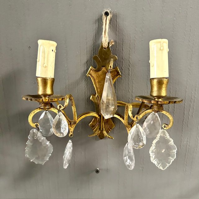 Бра настенное на 2 лампы 24 см латунь хрусталь Франция      