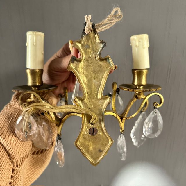 Бра настенное на 2 лампы 24 см латунь хрусталь Франция      