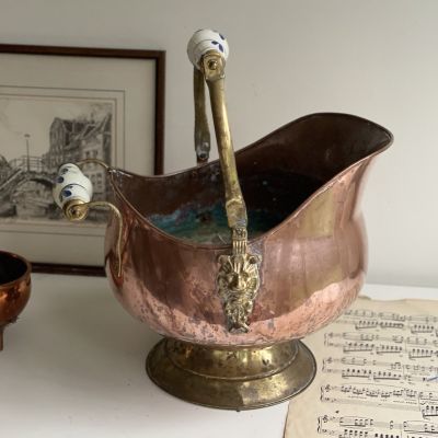 Зольник кашпо 24 см медь керамические ручки