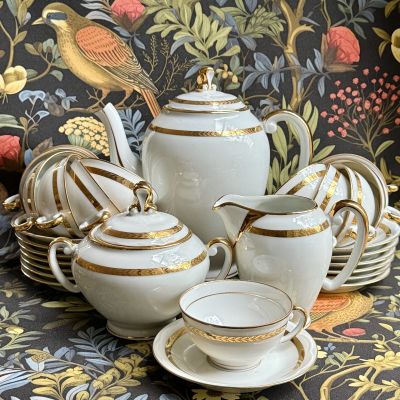 Сахарница молочник Золотая кайма набор 2 предмета фарфор Франция 