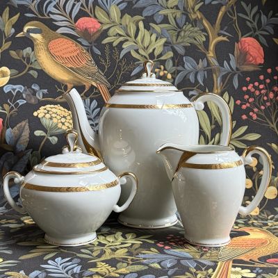 Сахарница молочник Золотая кайма набор 2 предмета фарфор Франция 