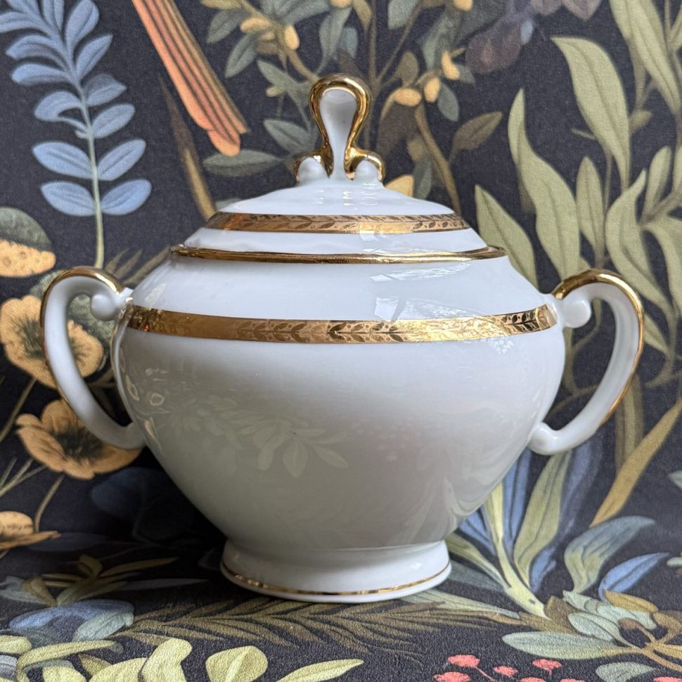 Сахарница молочник Золотая кайма набор 2 предмета фарфор Франция 