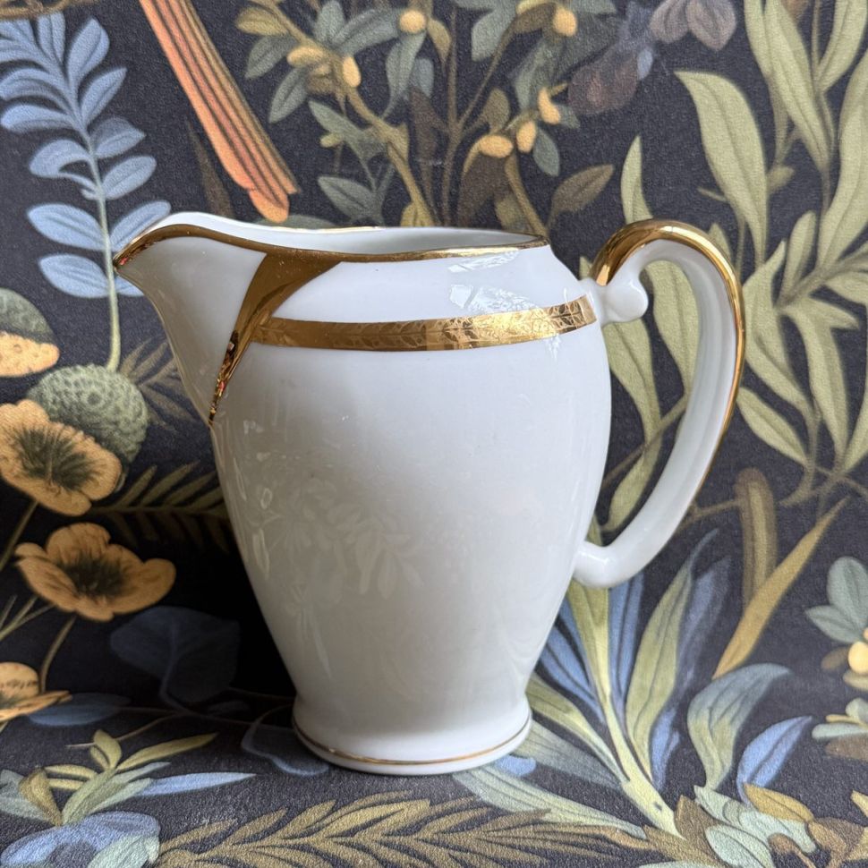 Сахарница молочник Золотая кайма набор 2 предмета фарфор Франция 