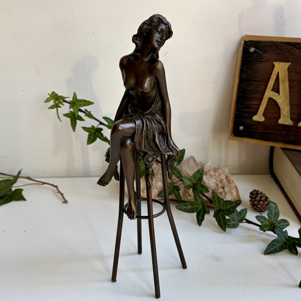 Статуэтка Девушка полуобнаженная Pierre Collinet 27 см Франция бронза 50-е гг