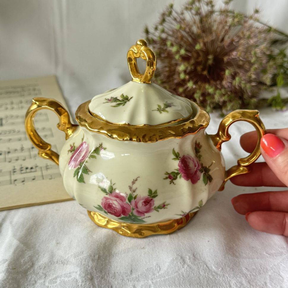 Сахарница Bareuther Bavaria Розовый букет 17 см фарфор Германия уценка