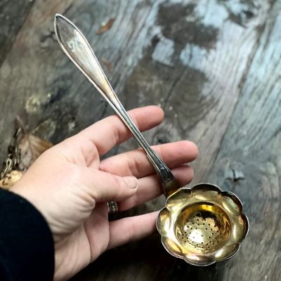 Ложка ситечко 21 см мельхиор гравировка