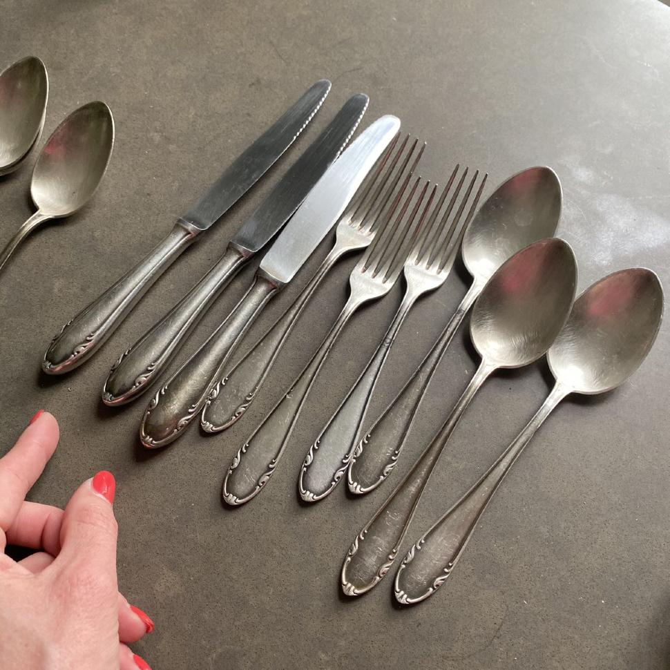 Вилка, ложка и нож столовые 21 см набор 9 предметов мельхиор