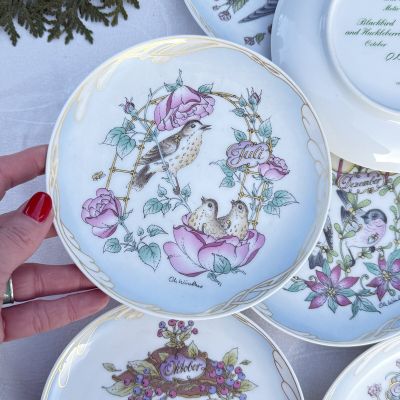 Тарелка Hutschenreuther Певчий дрозд и шиповник Июль 16 см Германия