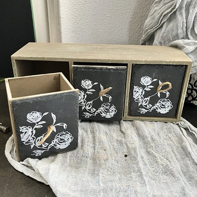 Полка-бокс с 3 ящиками натуральная слюда и дерево