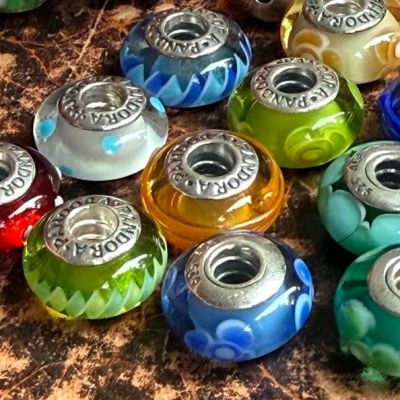 Шарм Pandora желтый серебро муранское стекло