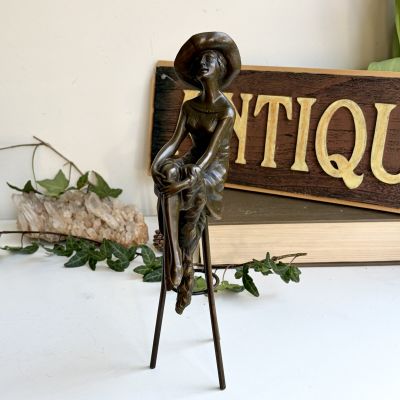 Статуэтка Девушка в шляпе Pierre Collinet 28 см Франция бронза 50-е гг