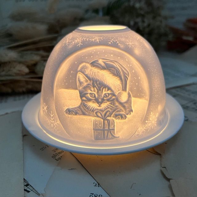 Подсвечник клош Hellmann Versand Starlight Новогодние котята 12 см бисквитный фарфор Германия