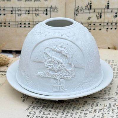 Подсвечник клош Hellmann Versand Starlight Новогодние котята 12 см бисквитный фарфор Германия