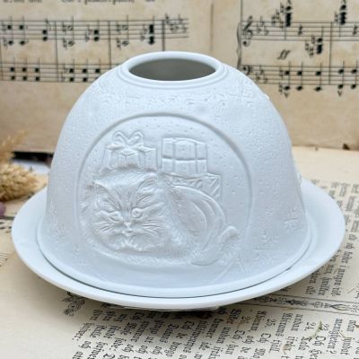 Подсвечник клош Hellmann Versand Starlight Новогодние котята 12 см бисквитный фарфор Германия