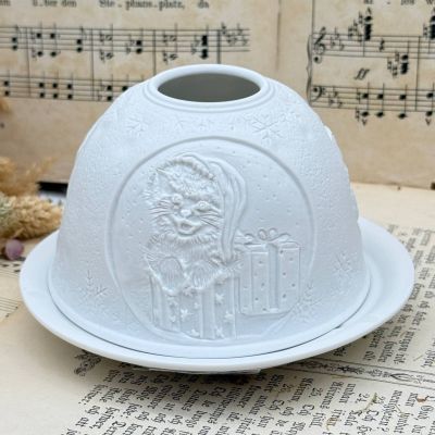 Подсвечник клош Hellmann Versand Starlight Новогодние котята 12 см бисквитный фарфор Германия