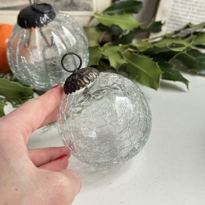 Елочная игрушка Шар кракелюр 10 см стекло металл   