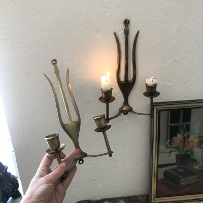 Подсвечник настенный Трезубец латунь