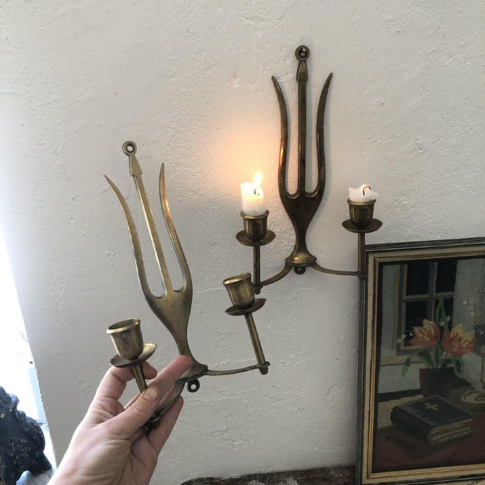 Подсвечник настенный Трезубец латунь