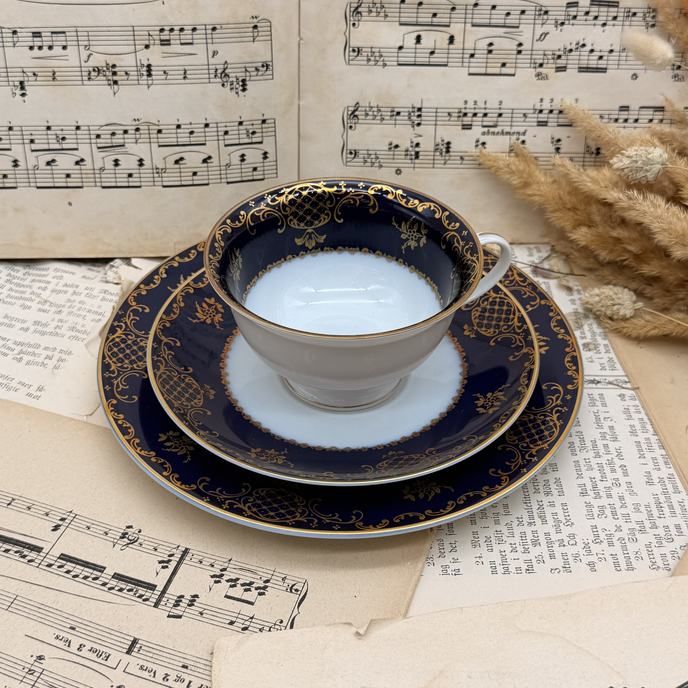 Чайное трио Rosenthal Classic Rose 230 мл кобальт позолота Германия