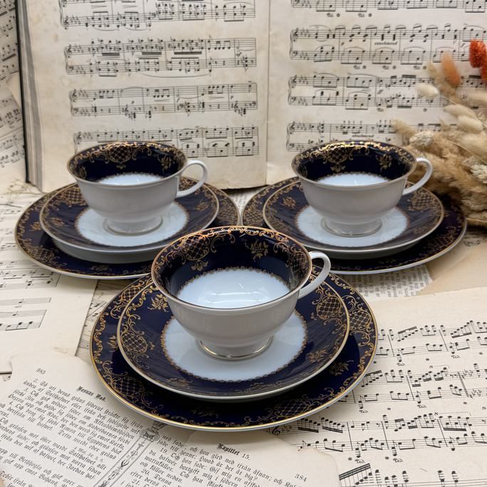 Чайное трио Rosenthal Classic Rose 230 мл кобальт позолота Германия