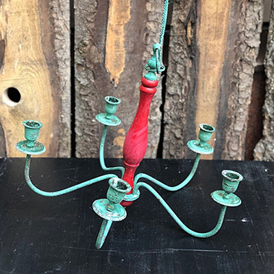 Подсвечник люстра подвесной дерево в центре и чугун