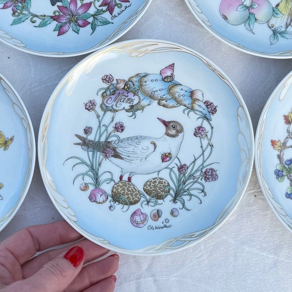 Тарелка Hutschenreuther Черноголовая чайка и клевер Март 16 см Германия 