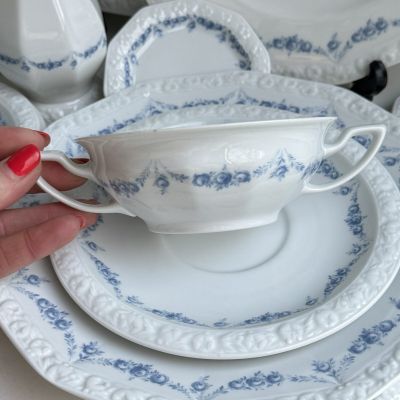 Бульонная пара Rosenthal Classic Rose голубые розы 250 мл Германия 