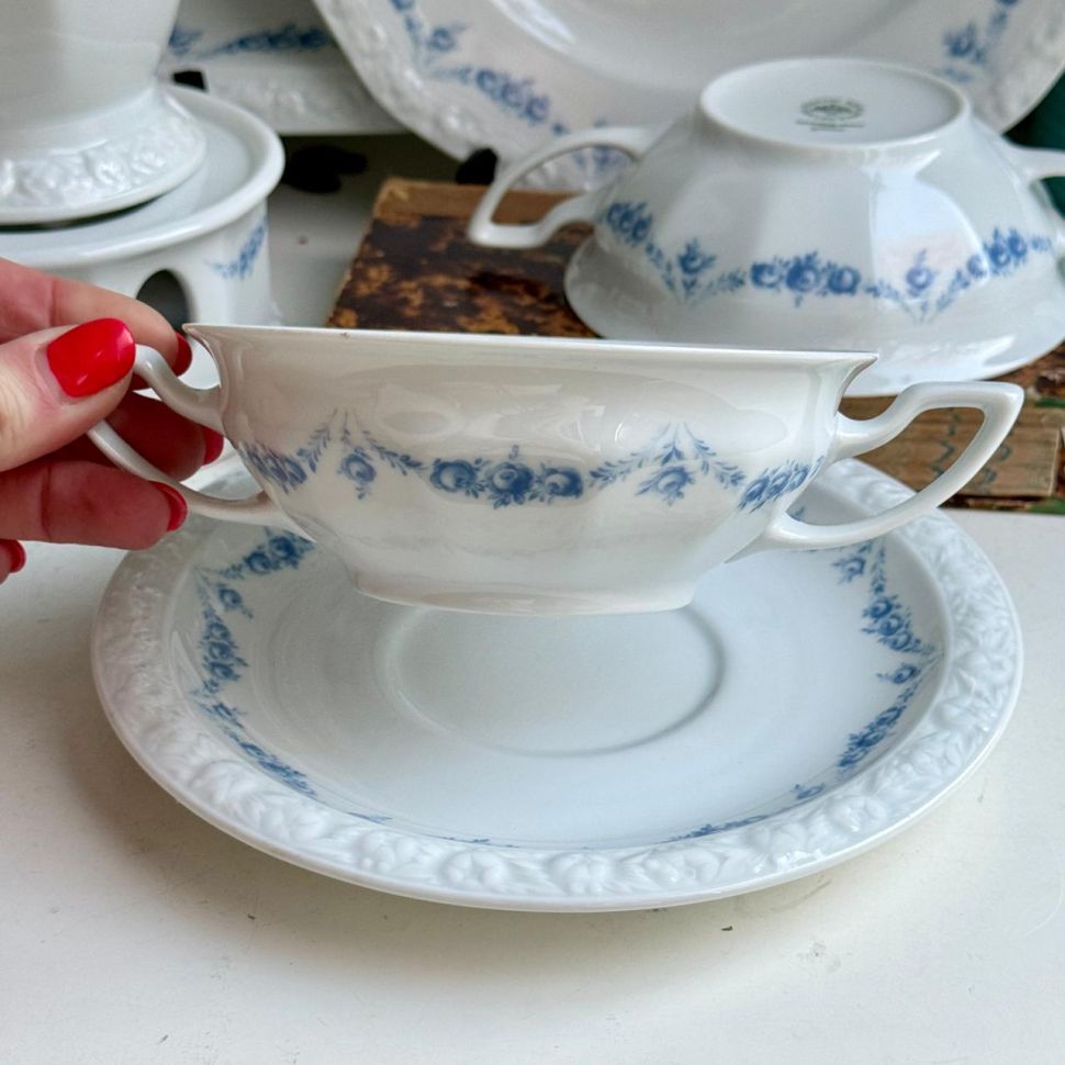 Бульонная пара Rosenthal Classic Rose голубые розы 250 мл Германия