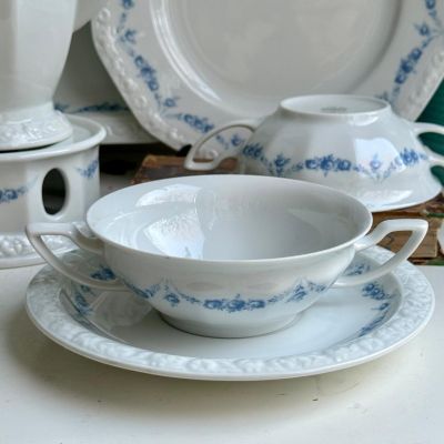 Бульонная пара Rosenthal Classic Rose голубые розы 250 мл Германия