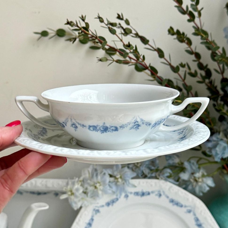 Бульонная пара Rosenthal Classic Rose голубые розы 250 мл Германия