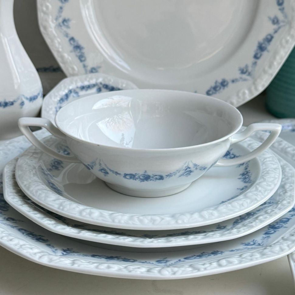 Бульонная пара Rosenthal Classic Rose голубые розы 250 мл Германия