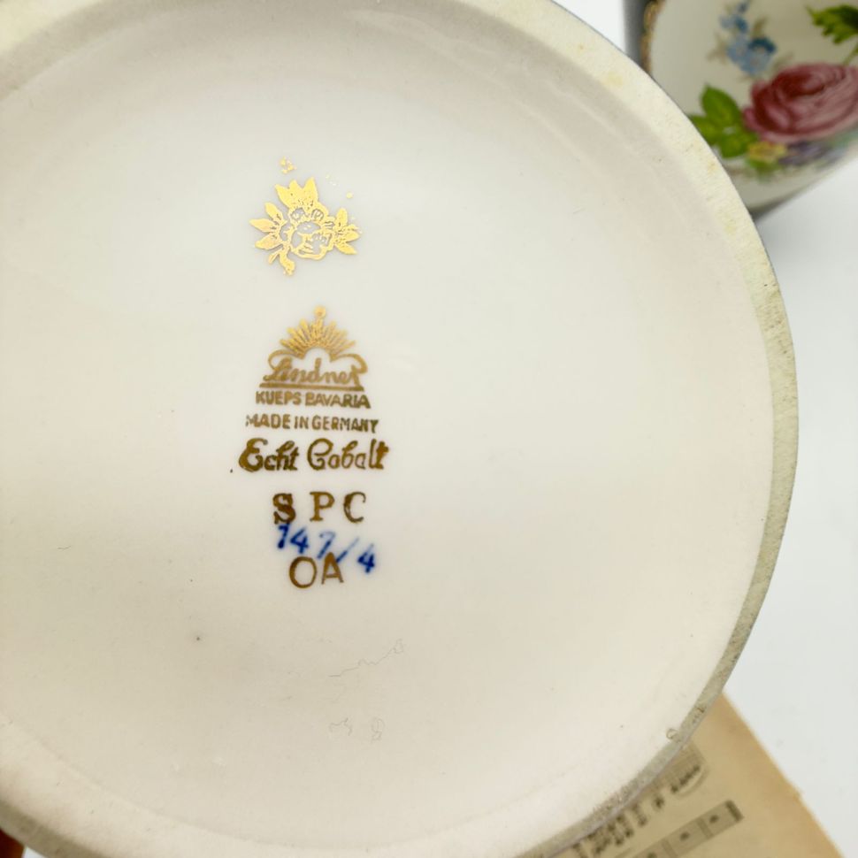 Ваза Lindner Мейсенский букет кобальт 24 см Германия  